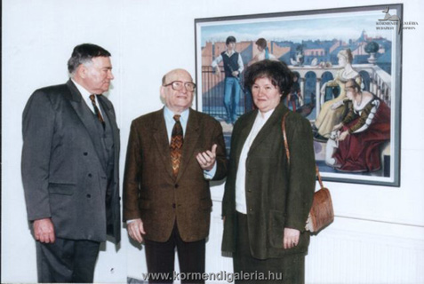 Caák Máté, Mácsai István festőművész, és Körmendi Anna Mácsai festménye előtt