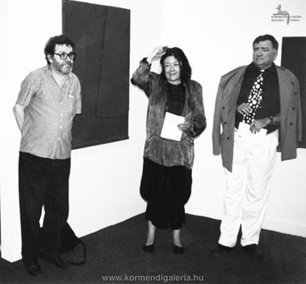 Donáth Péter, Körner Éva művészettörténész és Csák Máté a kiállítás megnyitóján